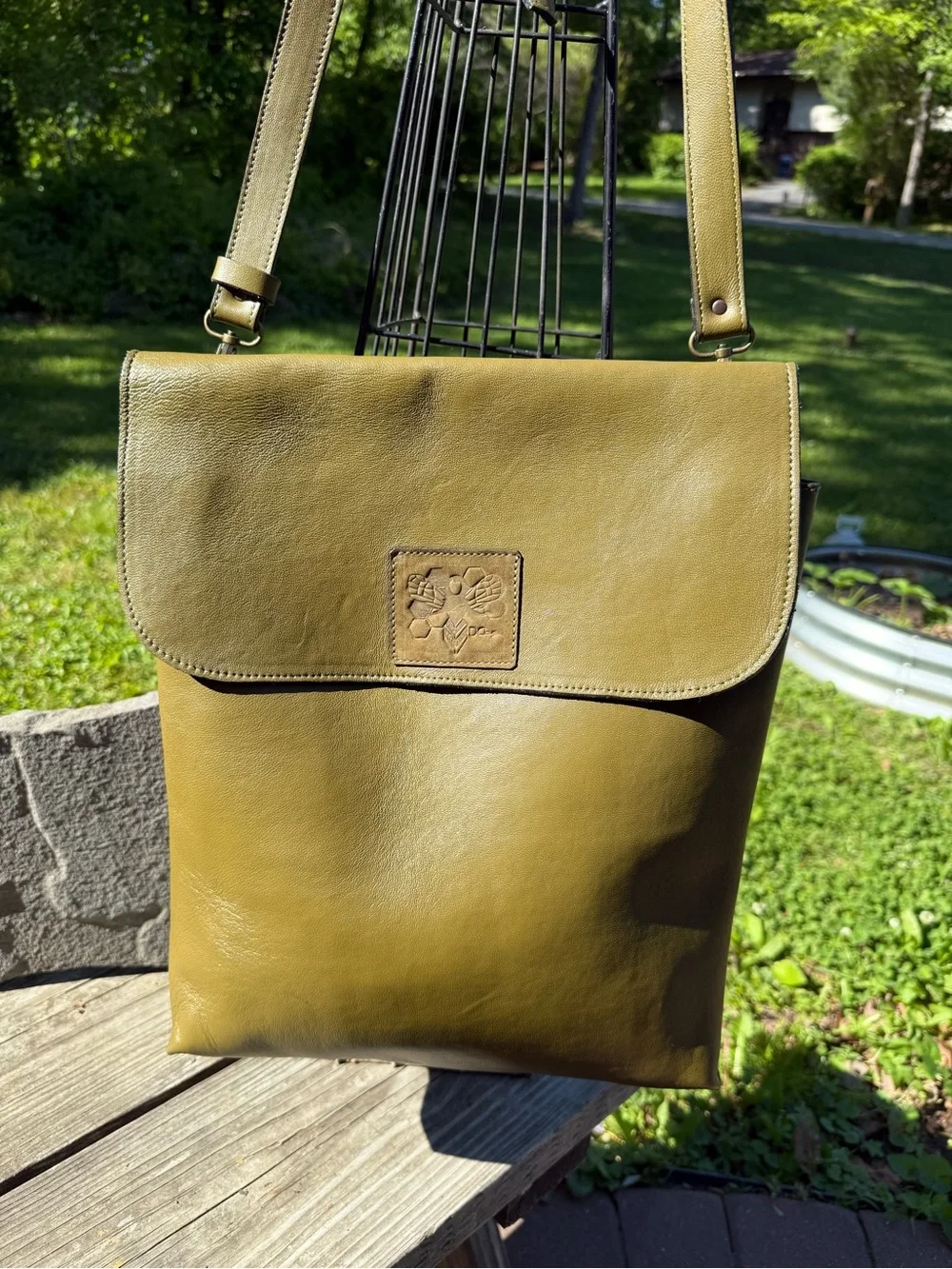 Olive Green Leather Crossbody Shoulder Bag